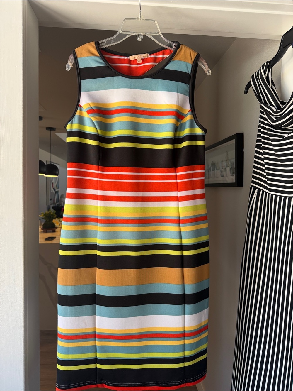 Gibson Latimer Striped Sleeveless Dress in Red, Black, Yellow and Blue